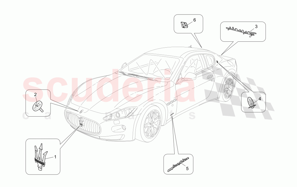 TRIMS, BRANDS AND SYMBOLS of Maserati Maserati GranTurismo (2007-2010) Auto