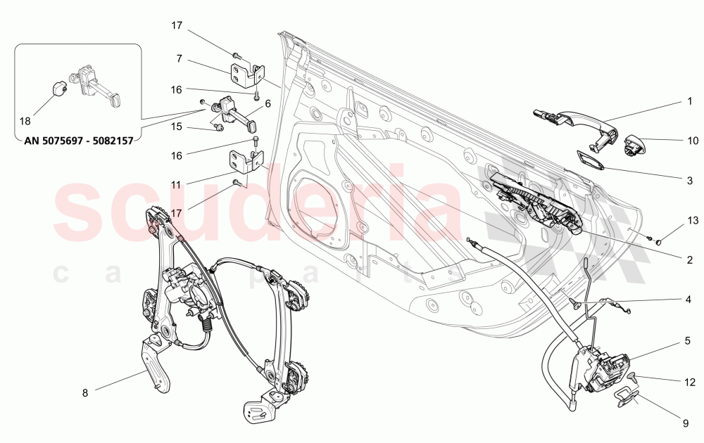 REAR DOORS: MECHANISMS (Not available with: CENTRALIZED ELECTRICAL LOCKING, EXTERIOR BLACK KIT FULL (FRONT GRILLE FRAME, DOOR HANDLE, DOOR MIRRORS COVER)) of Maserati Maserati Ghibli (2014-2016)