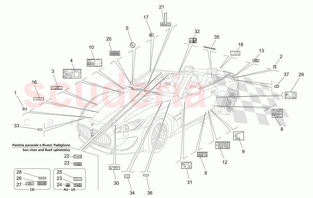 STICKERS AND LABELS of Maserati Maserati GranCabrio (2013-2015) MC