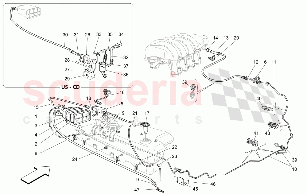 FUEL VAPOUR RECIRCULATION SYSTEM of Maserati Maserati GranCabrio (2013+)