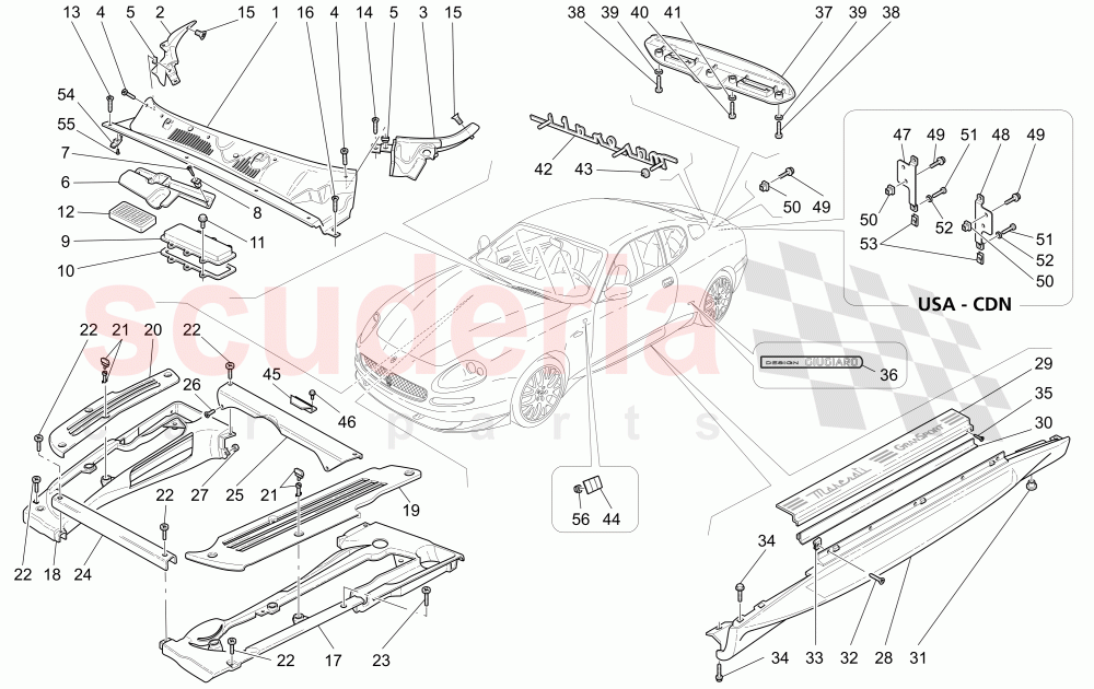 SHIELDS, TRIMS AND COVERING PANELS (Available with: "GranSport MC Victory" Version) of Maserati Maserati GranSport Coupe (2005-2007)