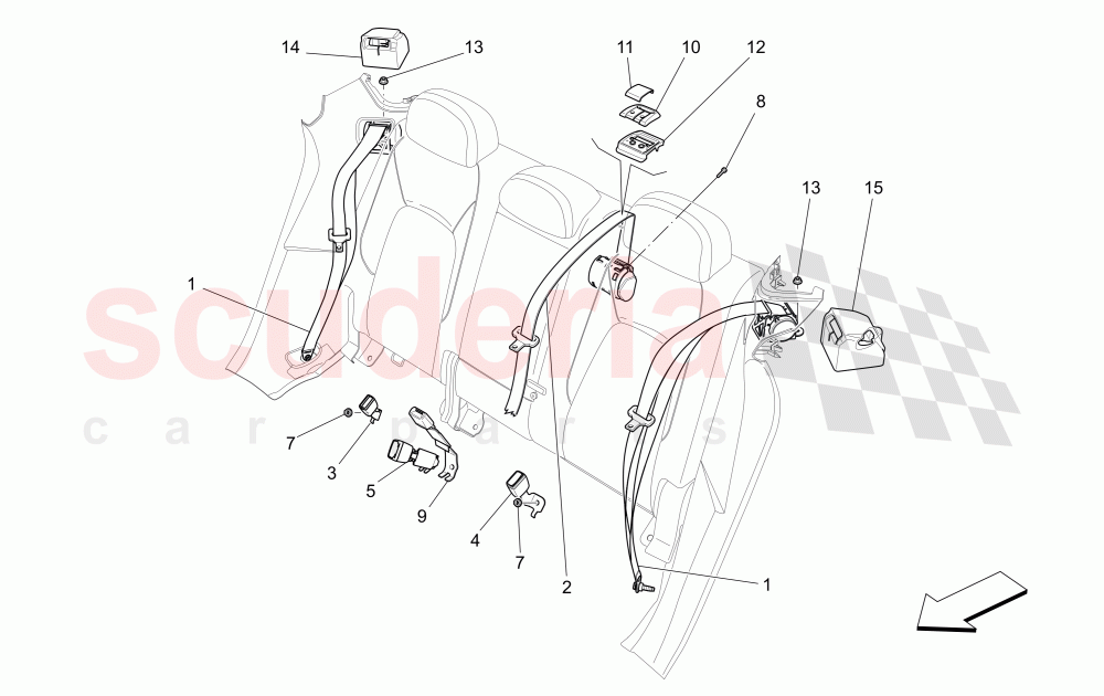 REAR SEAT BELTS of Maserati Maserati Levante (2017+) Diesel