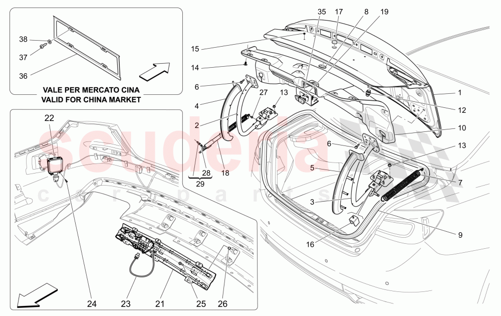 REAR LID (Available with: POWER LIFTGATE WITH KICK SENSOR) of Maserati Maserati Quattroporte (2017+) S V6 410bhp