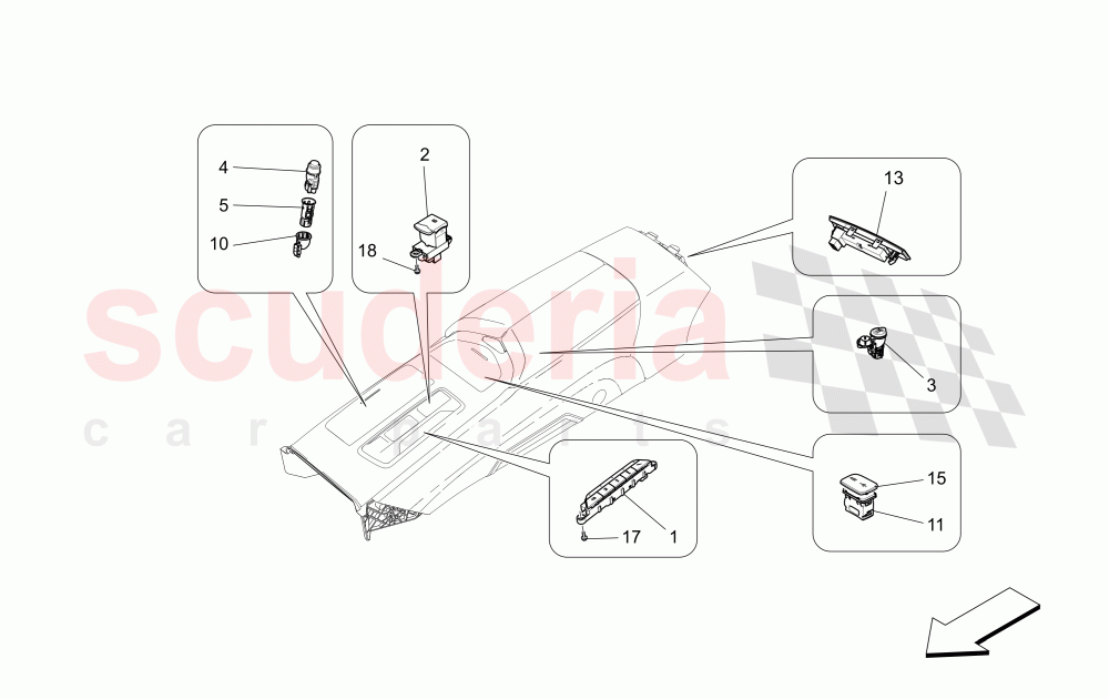 CENTRE CONSOLE DEVICES (Not available with: COMFORT-LUXURY REAR SEATS WITH CENTRAL CONSOLE) of Maserati Maserati Quattroporte (2013-2016) S Q4