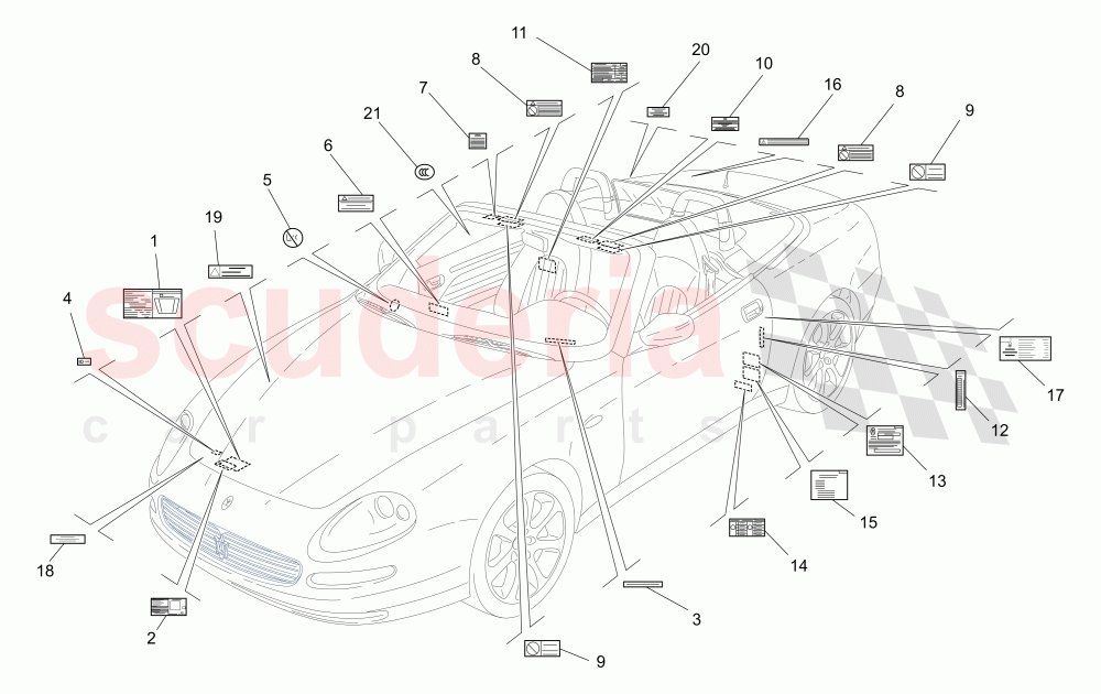 STICKERS AND LABELS of Maserati Maserati 4200 Spyder (2005-2007) CC