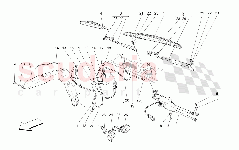 WINDSCREEN WIPER, WINDSCREEN WASHER AND HORNS of Maserati Maserati 4200 Spyder (2005-2007) GT