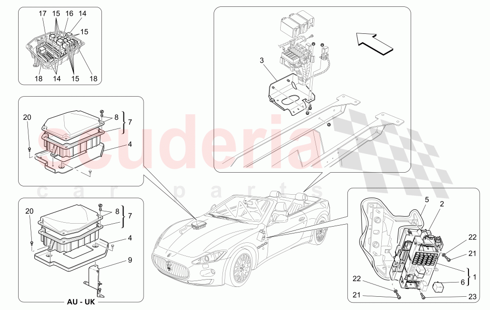 RELAYS, FUSES AND BOXES of Maserati Maserati GranCabrio (2017+) Special Edition