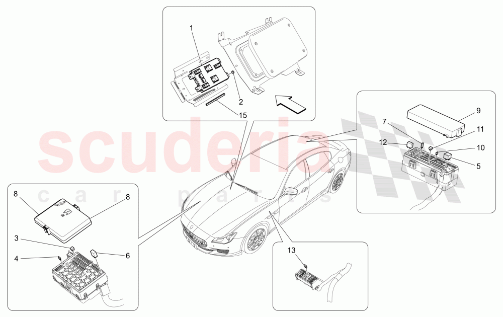 RELAYS, FUSES AND BOXES of Maserati Maserati Quattroporte (2013-2016) V6 330bhp