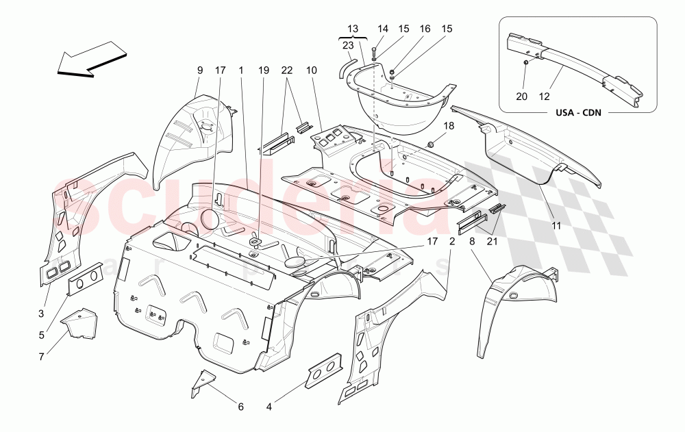 REAR STRUCTURAL FRAMES AND SHEET PANELS (Available with: "Spyder 90th Anniversary" Version) of Maserati Maserati 4200 Spyder (2005-2007) CC