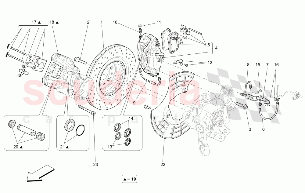 BRAKING DEVICES ON REAR WHEELS (Available with: DUAL CAST BRAKING SYSTEM (FRONT - 360 MM) CAST-IRON (REAR - 345 MM)Not available with: Dual Cast Braking System (Front - 345 mm) ; (Rear - 330 mm) - Coloured brake calipers) of Maserati Maserati Quattroporte (2017+) S Q4