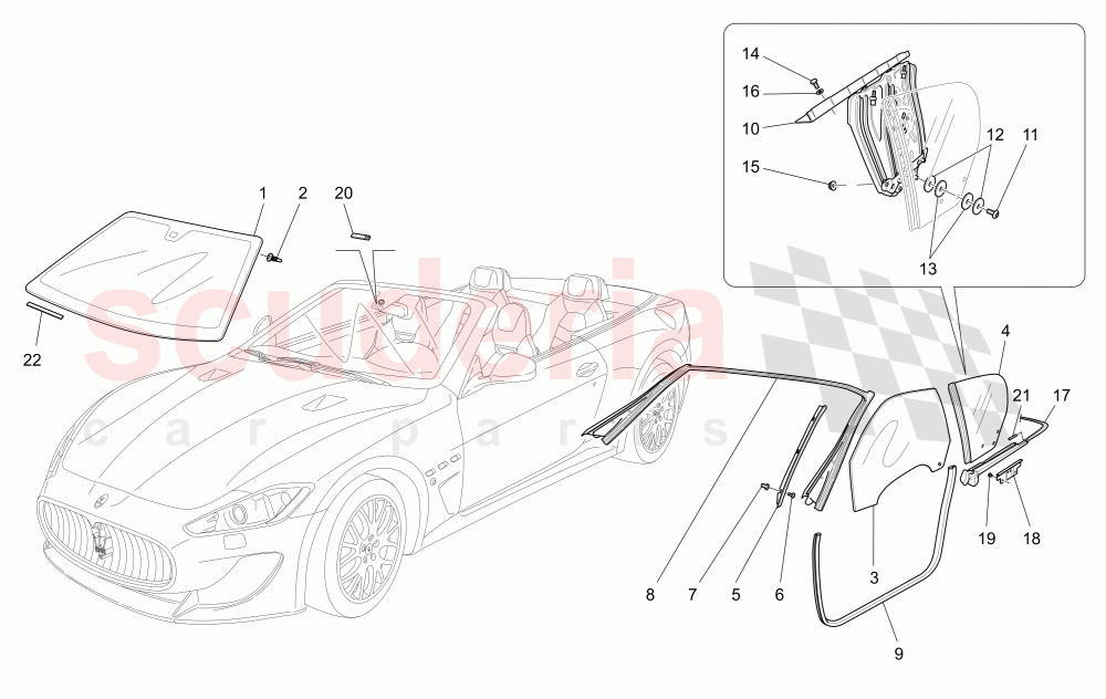 WINDOWS AND WINDOW STRIPS of Maserati Maserati GranCabrio (2013-2015) MC