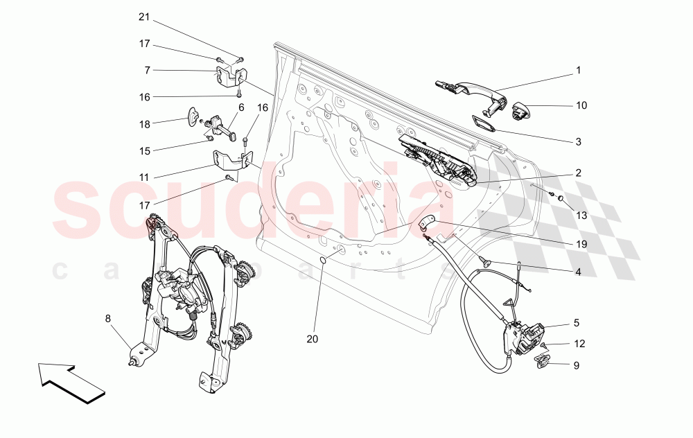 REAR DOORS: MECHANISMS (Not available with: CENTRALIZED ELECTRICAL LOCKING) of Maserati Maserati Levante (2017+)