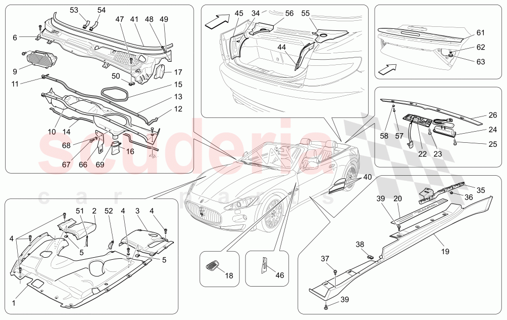 SHIELDS, TRIMS AND COVERING PANELS of Maserati Maserati GranCabrio (2010-2012)