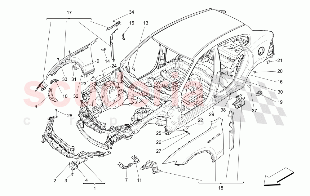 BODYWORK AND FRONT OUTER TRIM PANELS of Maserati Maserati Levante (2017+)