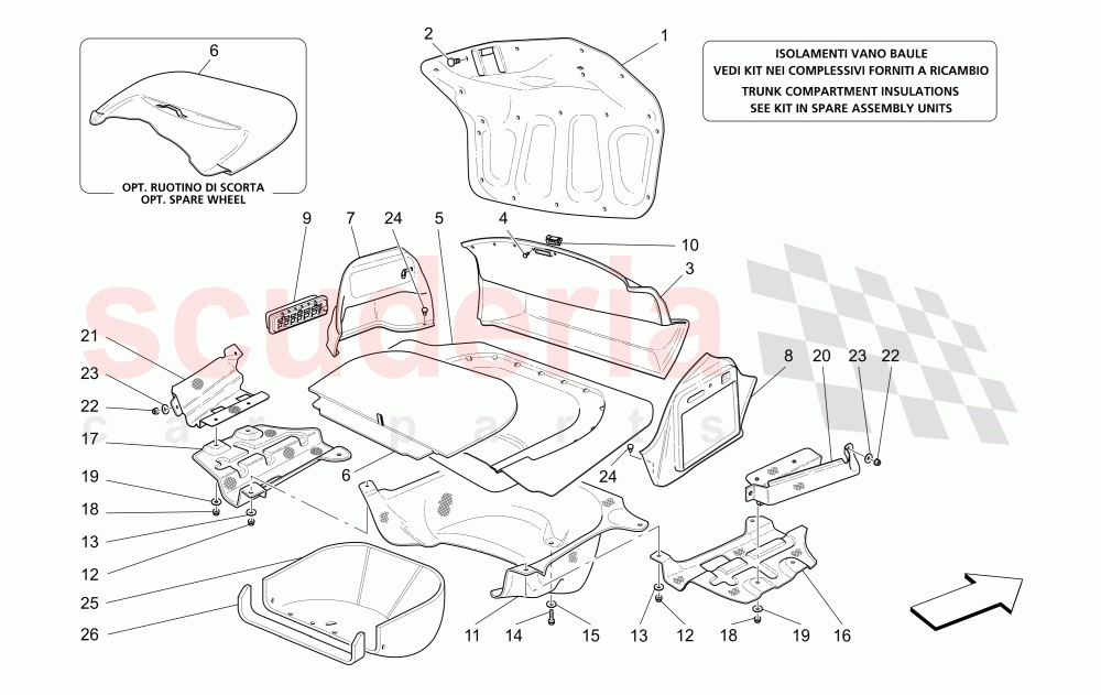 TRUNK HOOD COMPARTMENT TRIMS (Available with: "Spyder 90th Anniversary" Version) of Maserati Maserati 4200 Spyder (2005-2007) CC