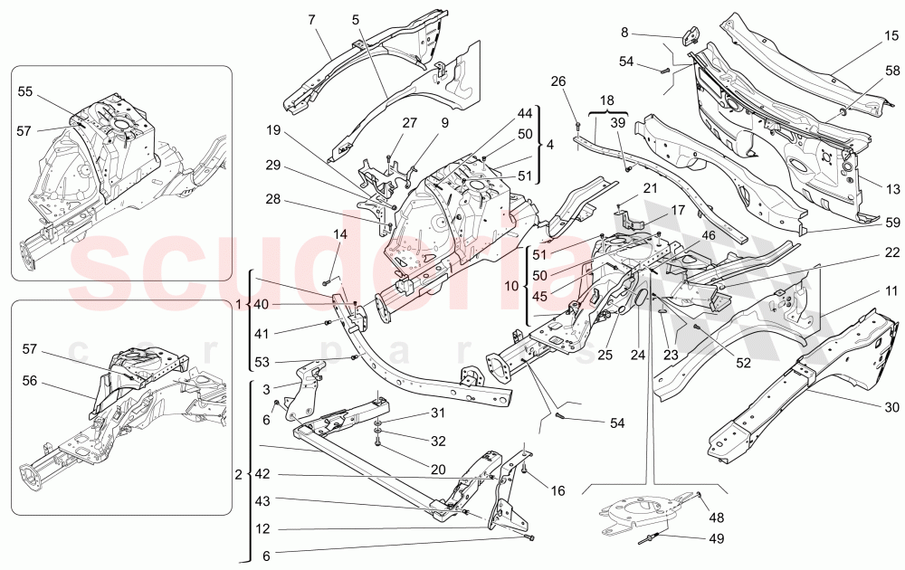 FRONT STRUCTURAL FRAMES AND SHEET PANELS of Maserati Maserati Ghibli (2014-2016)