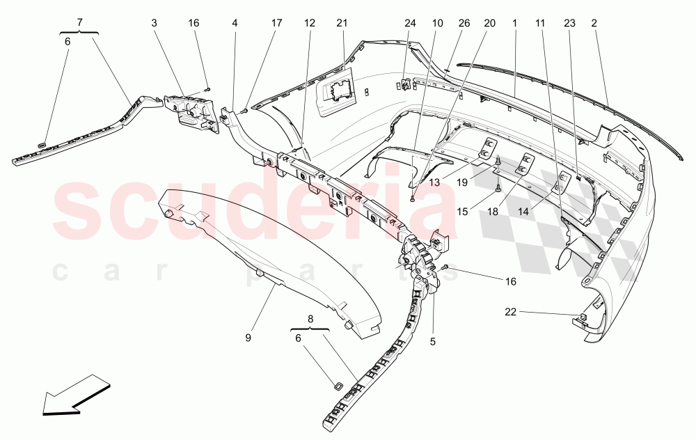 REAR BUMPER (Not available with: SPORT EQUIPMENT) of Maserati Maserati Quattroporte (2017+) S Q4