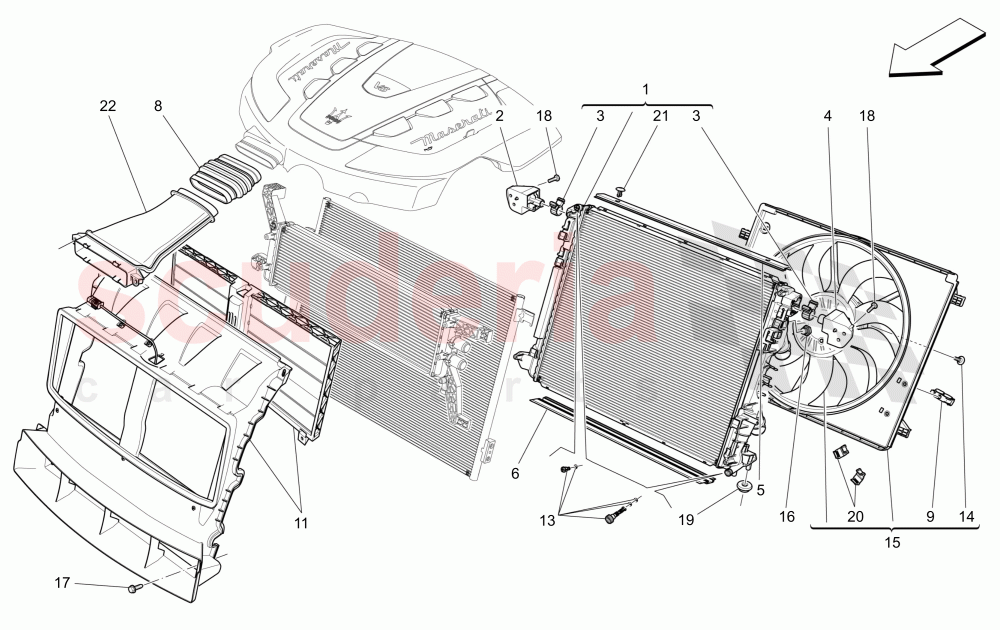 COOLING: AIR RADIATORS AND DUCTS of Maserati Maserati Levante (2017+) Diesel