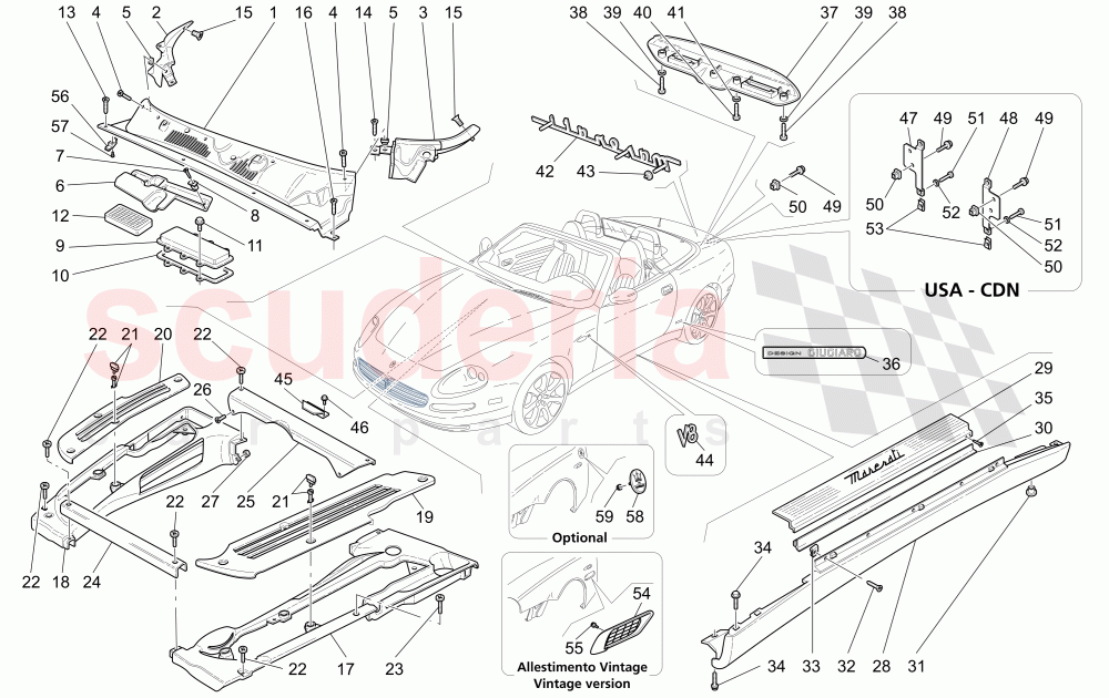 SHIELDS, TRIMS AND COVERING PANELS of Maserati Maserati 4200 Spyder (2005-2007) CC