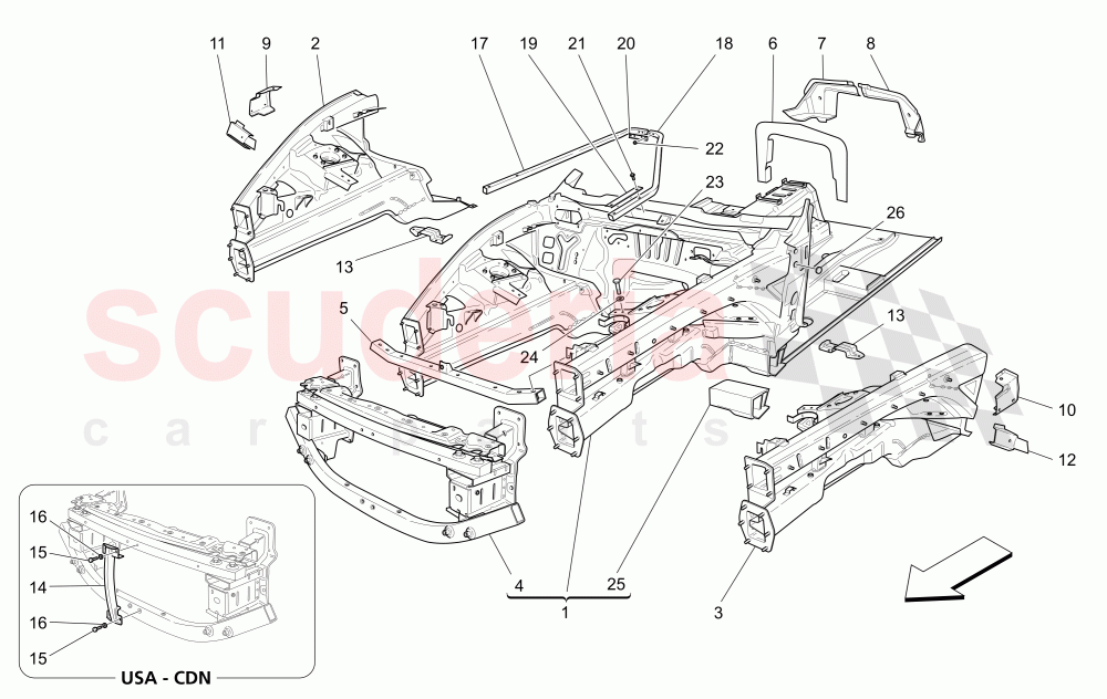 FRONT STRUCTURAL FRAMES AND SHEET PANELS of Maserati Maserati GranCabrio (2016+) MC