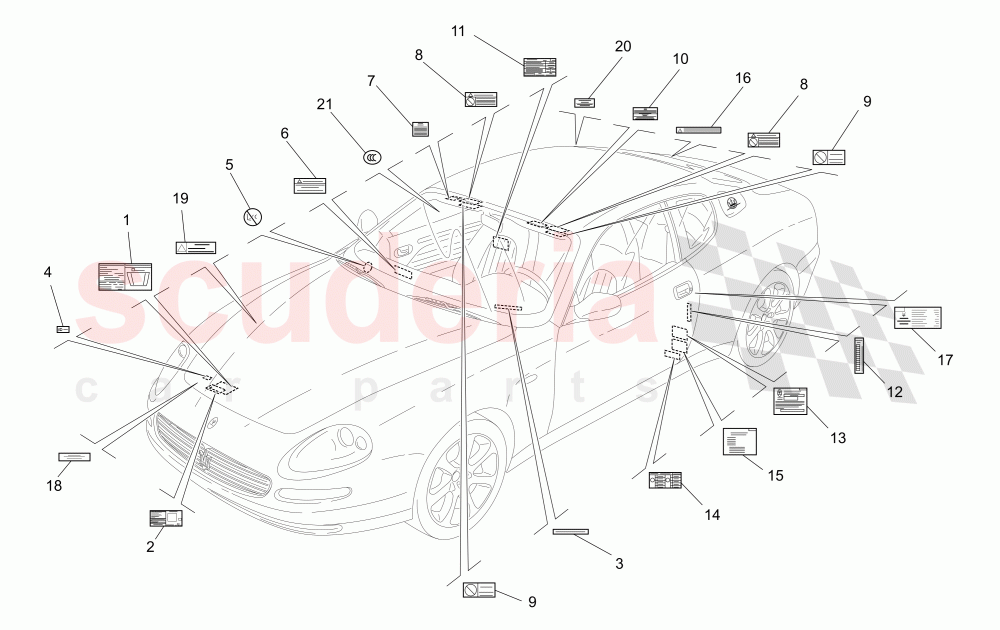 STICKERS AND LABELS of Maserati Maserati 4200 Coupe (2005-2007) GT