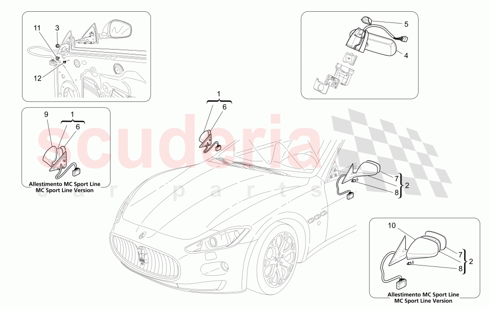 INTERNAL AND EXTERNAL REAR-VIEW MIRRORS of Maserati Maserati GranCabrio (2016+) MC Centennial