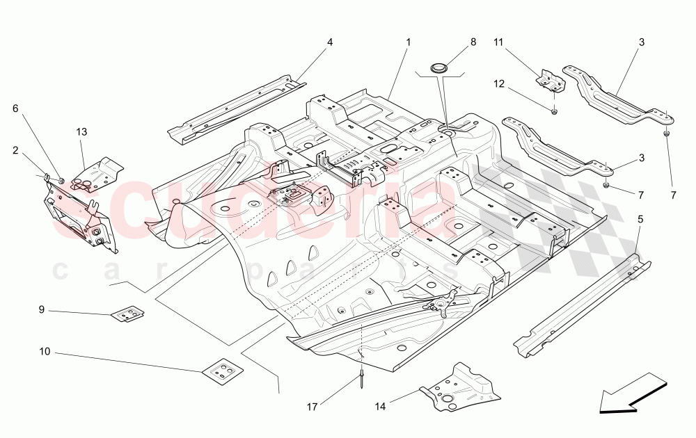 CENTRAL STRUCTURAL FRAMES AND SHEET PANELS of Maserati Maserati Levante (2017+) Diesel