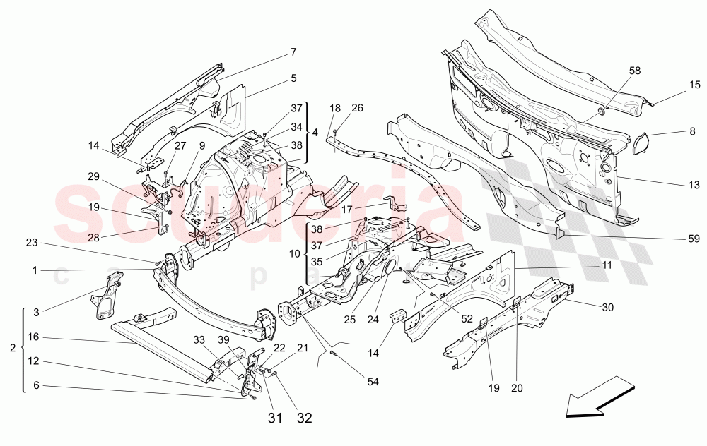 FRONT STRUCTURAL FRAMES AND SHEET PANELS of Maserati Maserati Levante (2017+) Diesel