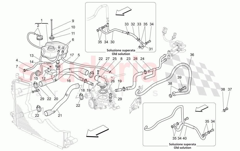 COOLING SYSTEM: NOURICE AND LINES of Maserati Maserati GranTurismo (2009-2012) S Auto