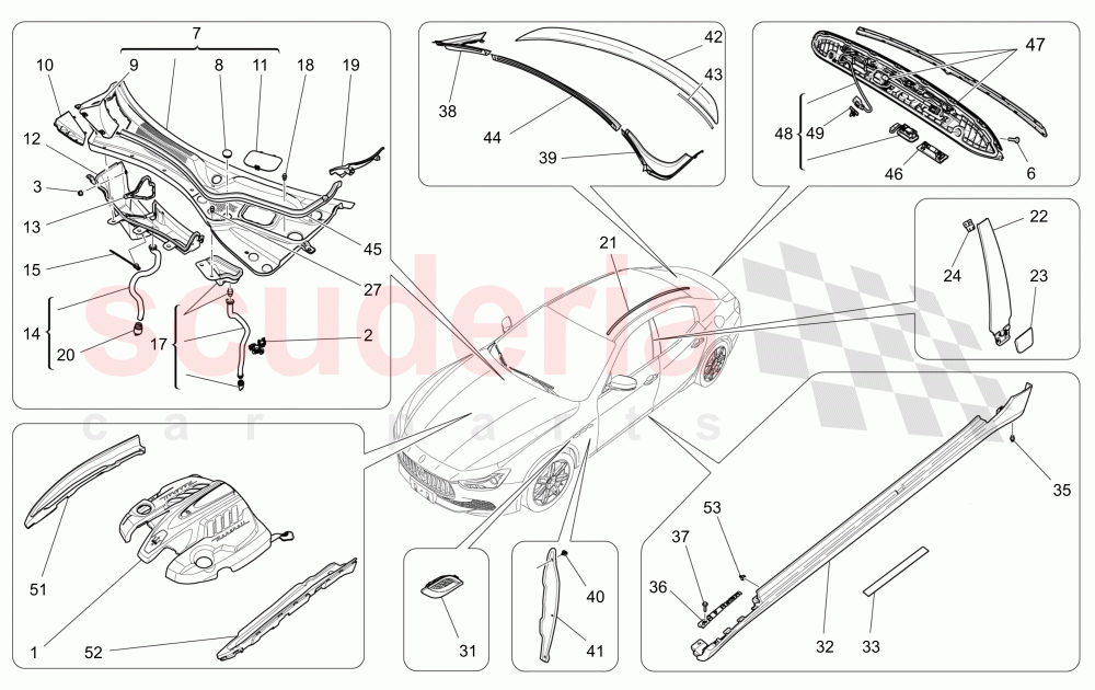 SHIELDS, TRIMS AND COVERING PANELS of Maserati Maserati Ghibli (2014-2016)