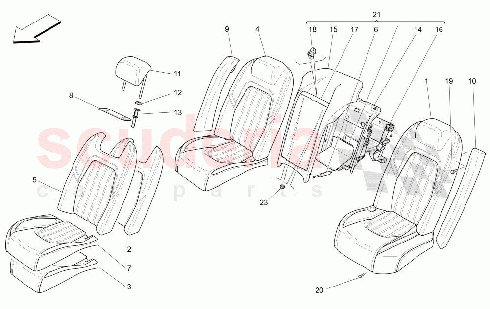 REAR SEATS: TRIM PANELS (Available with: COMFORT-LUXURY REAR SEATS WITH CENTRAL CONSOLENot available with: SPORT 8-WAY POWER FRONT SEATS, 12 WAYS WITH MEMORIES FOR LEVANTE MY18/19) of Maserati Maserati Quattroporte (2013-2016) V6 330bhp