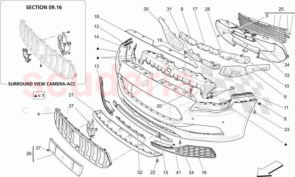 FRONT BUMPER (Available with: 2017 - ....Not available with: SPORT EQUIPMENT, TRIM LUXURY) of Maserati Maserati Quattroporte (2017+) S Q4