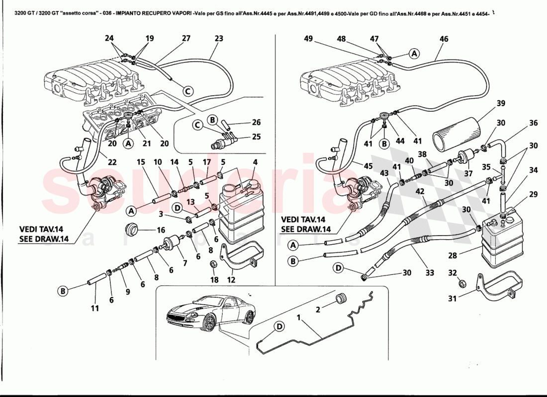 EVAPORATION VAPOURS RECOVERY -Valid for GS till Ass.Nr.4445 and for Ass.Nr.4491,4499 and 4500-Valid of Maserati Maserati 3200 GT / Assetto Corsa