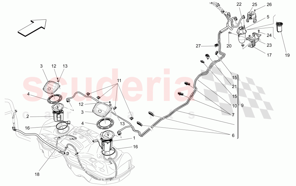 FUEL PUMPS AND CONNECTION LINES (Available with: EURO 6Not available with: EURO 5) of Maserati Maserati Ghibli (2017+) Diesel