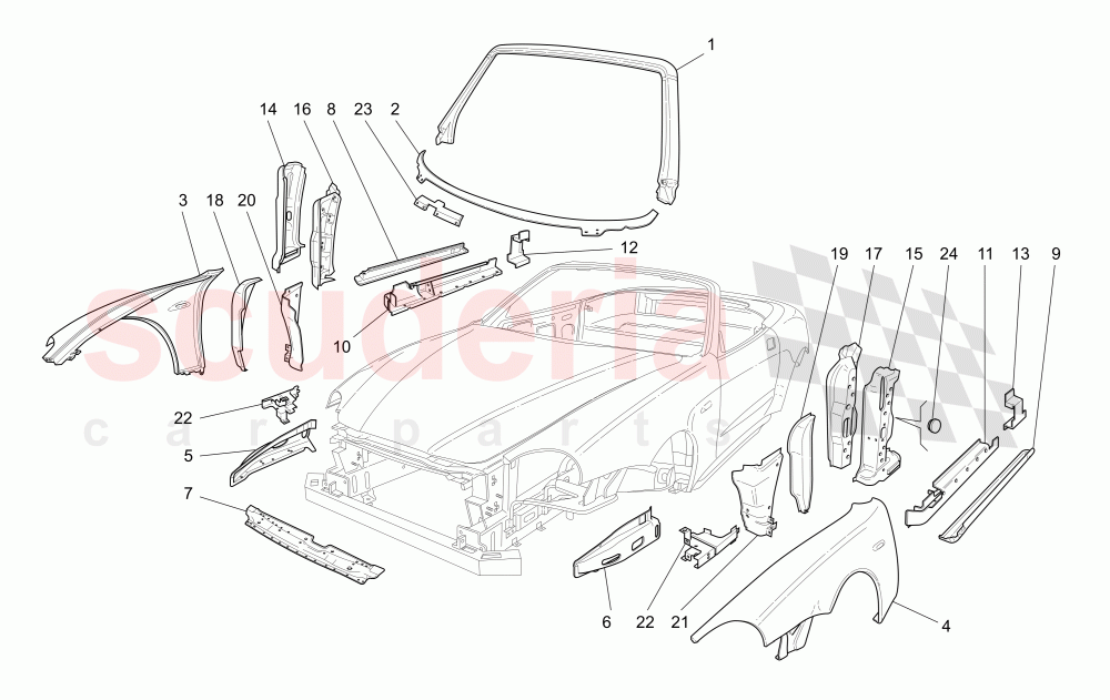 BODYWORK AND FRONT OUTER TRIM PANELS (Available with: "Spyder 90th Anniversary" Version) of Maserati Maserati 4200 Spyder (2005-2007) CC