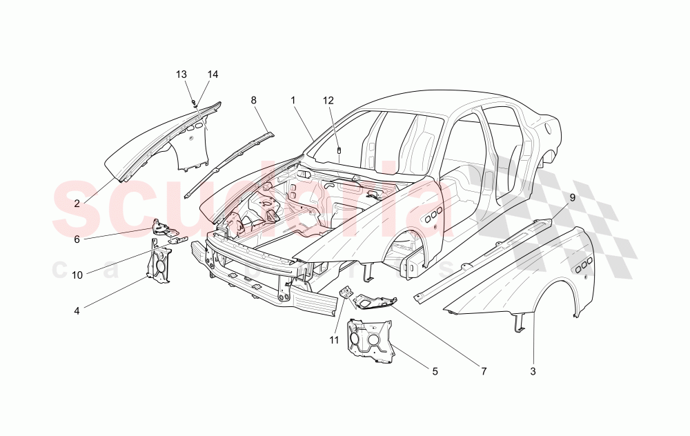 BODYWORK AND FRONT OUTER TRIM PANELS of Maserati Maserati Quattroporte (2008-2012) S 4.7