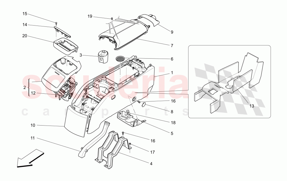 ACCESSORY CONSOLE AND REAR CONSOLE (Available with: COMFORT-LUXURY REAR SEATS WITH CENTRAL CONSOLE) of Maserati Maserati Quattroporte (2013-2016) V6 330bhp