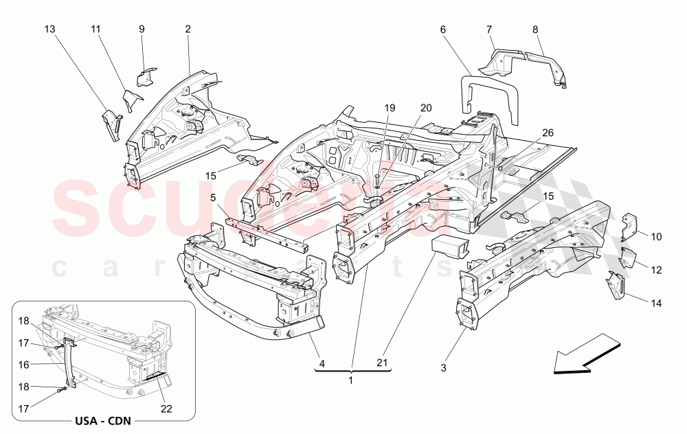 FRONT STRUCTURAL FRAMES AND SHEET PANELS of Maserati Maserati GranTurismo (2017+) Special Edition CC