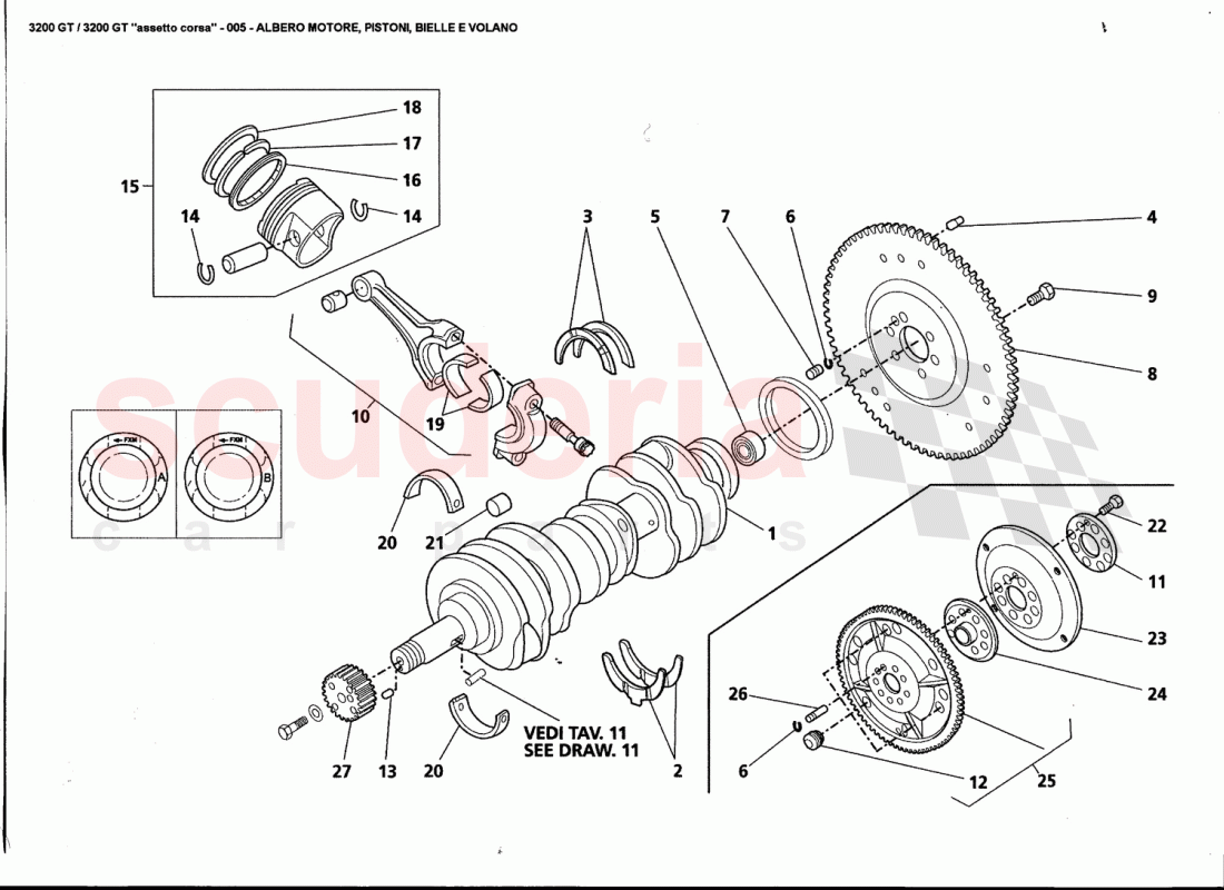 CRANKSHAFT, PISTONS, CONNECTING RODS AND FLYWHEEL of Maserati Maserati 3200 GT / Assetto Corsa