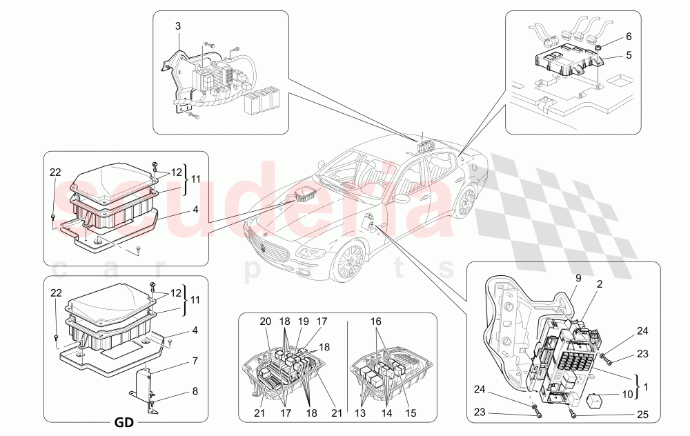 RELAYS, FUSES AND BOXES of Maserati Maserati Quattroporte (2008-2012) S 4.7