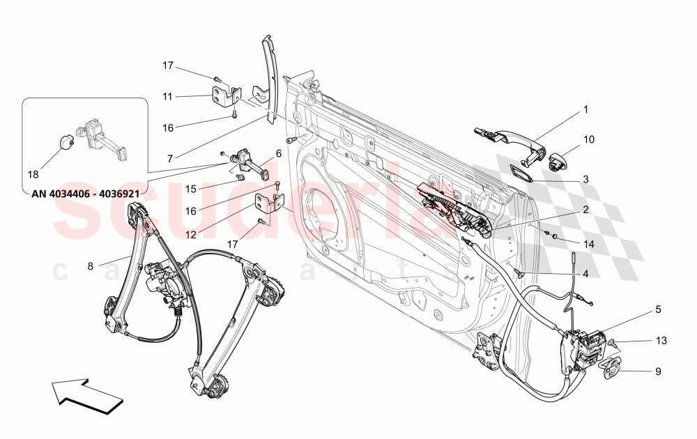 FRONT DOORS: MECHANISMS (Available with: CENTRALIZED ELECTRICAL LOCKING) of Maserati Maserati Quattroporte (2017+) S V6 410bhp