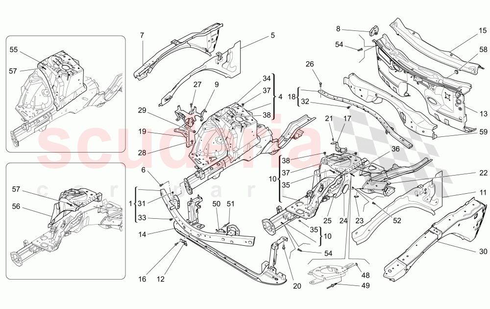 FRONT STRUCTURAL FRAMES AND SHEET PANELS of Maserati Maserati Quattroporte (2013+) GTS