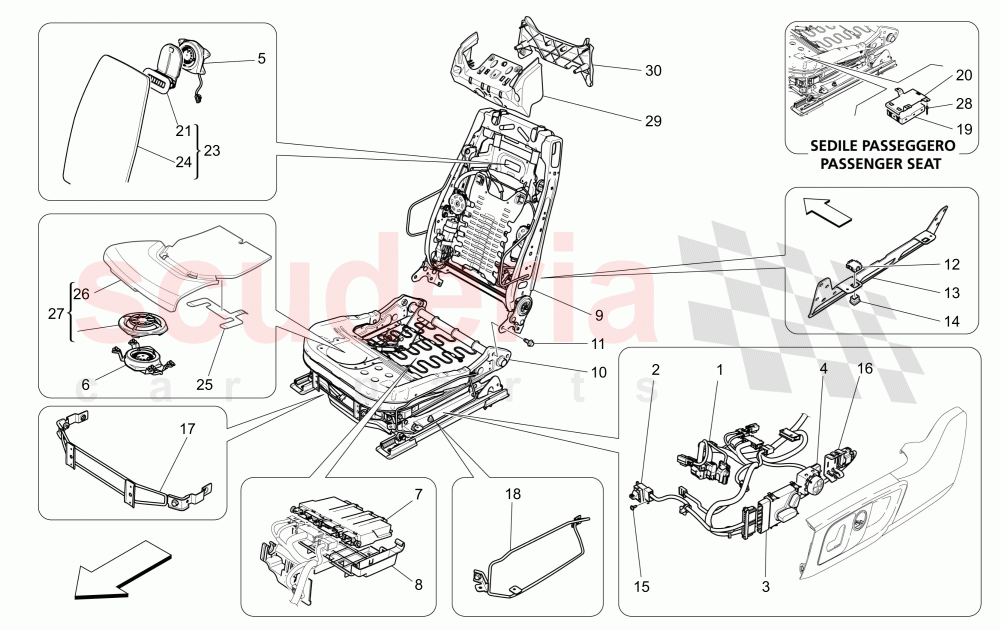 FRONT SEATS: MECHANICS AND ELECTRONICS (Available with: SPORT 8-WAY POWER FRONT SEATS, 12 WAYS WITH MEMORIES FOR LEVANTE MY18/19) of Maserati Maserati Ghibli (2017+)