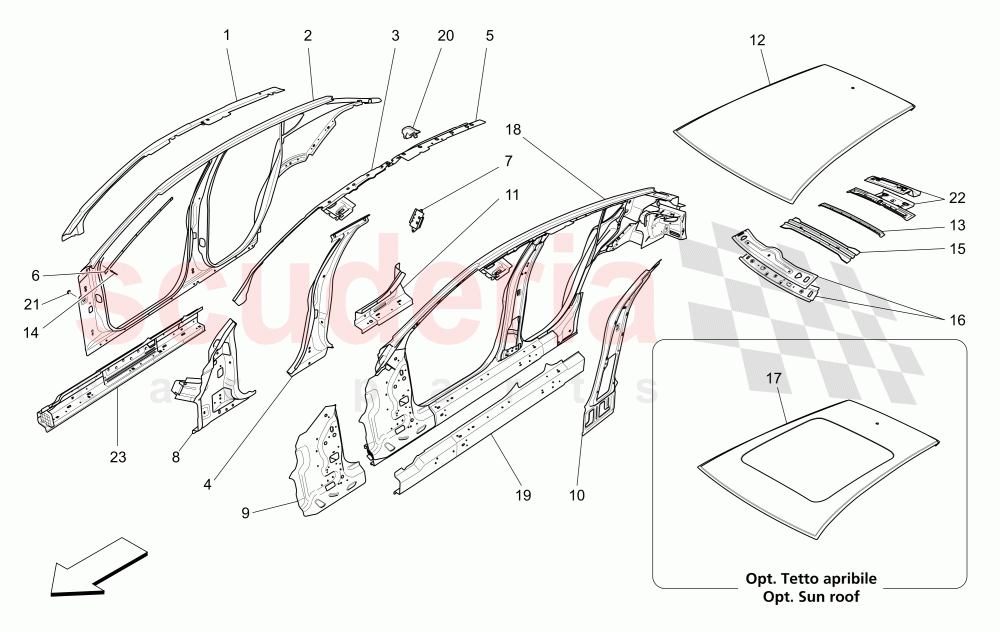 BODYWORK AND CENTRAL OUTER TRIM PANELS of Maserati Maserati Levante (2017+) Diesel