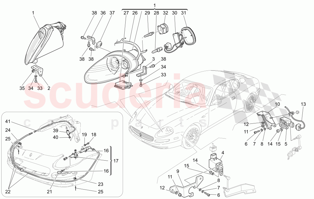 LIGHT CLUSTERS (Version optional with Xeno headlights and headlights washer Available with: Xeno Headlights and Headligts Washer) of Maserati Maserati 4200 Coupe (2002-2004) CC