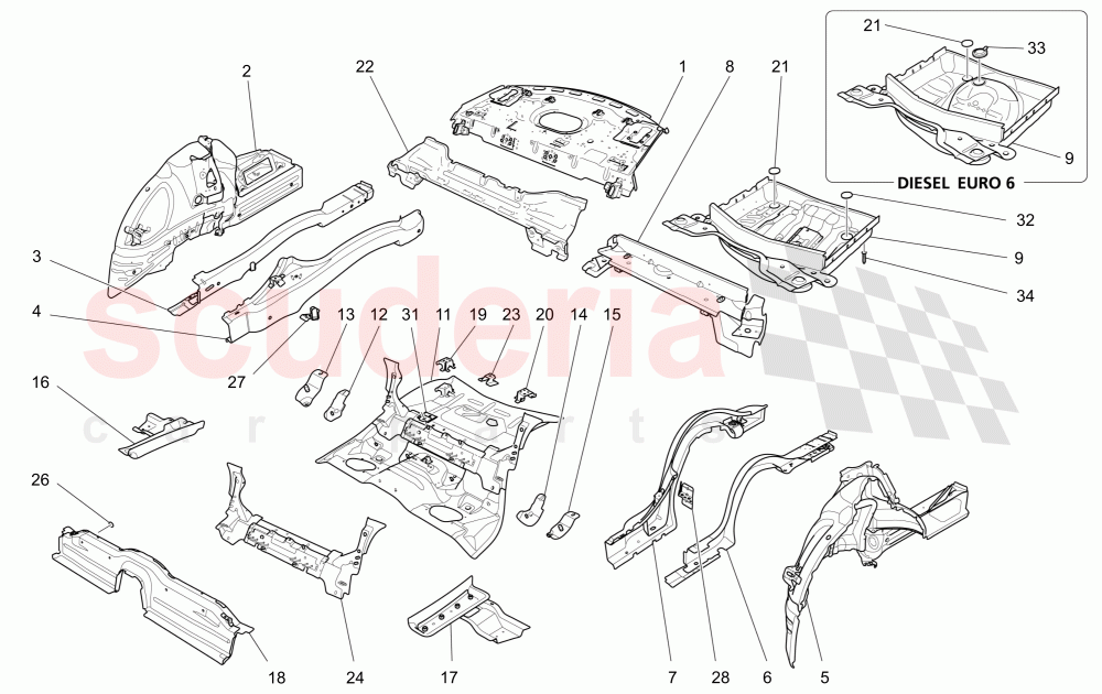 REAR STRUCTURAL FRAMES AND SHEET PANELS of Maserati Maserati Quattroporte (2013+) GTS