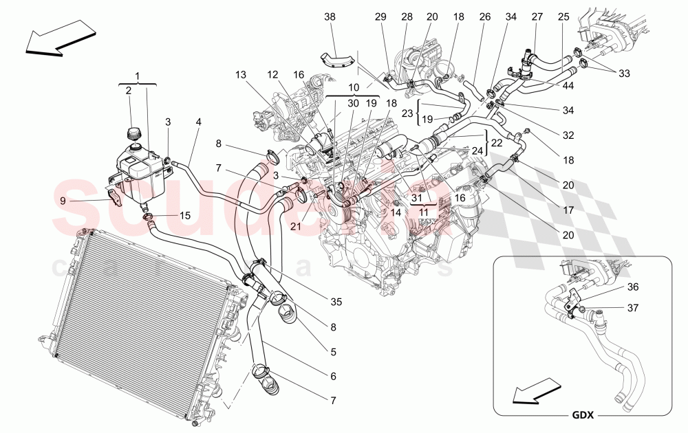 COOLING SYSTEM: NOURICE AND LINES of Maserati Maserati Ghibli (2014-2016) Diesel