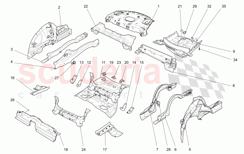 REAR STRUCTURAL FRAMES AND SHEET PANELS of Maserati Maserati Ghibli (2014-2016) Diesel