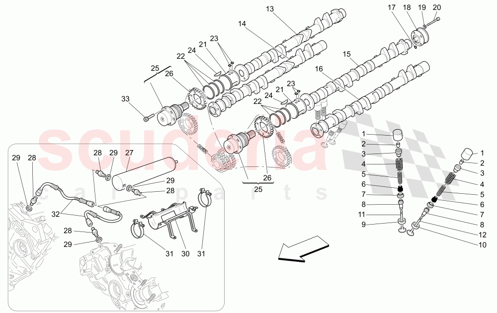 TIMING - SHAFTS AND VALVES of Maserati Maserati GranSport Spyder (2005-2007)