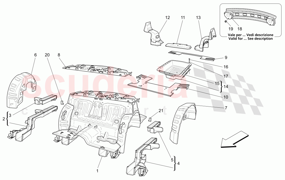 REAR STRUCTURAL FRAMES AND SHEET PANELS of Maserati Maserati Quattroporte (2003-2007) DuoSelect